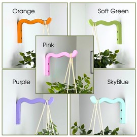 EvenWood Colorful Wavy Wooden Wall Planter for Indoor Plants - Natural Plant Hook for Wall Plant, Wind Chimes, Flower Brackets, Patio Garden Decorations - Bracket Plant Hanger (Purple)