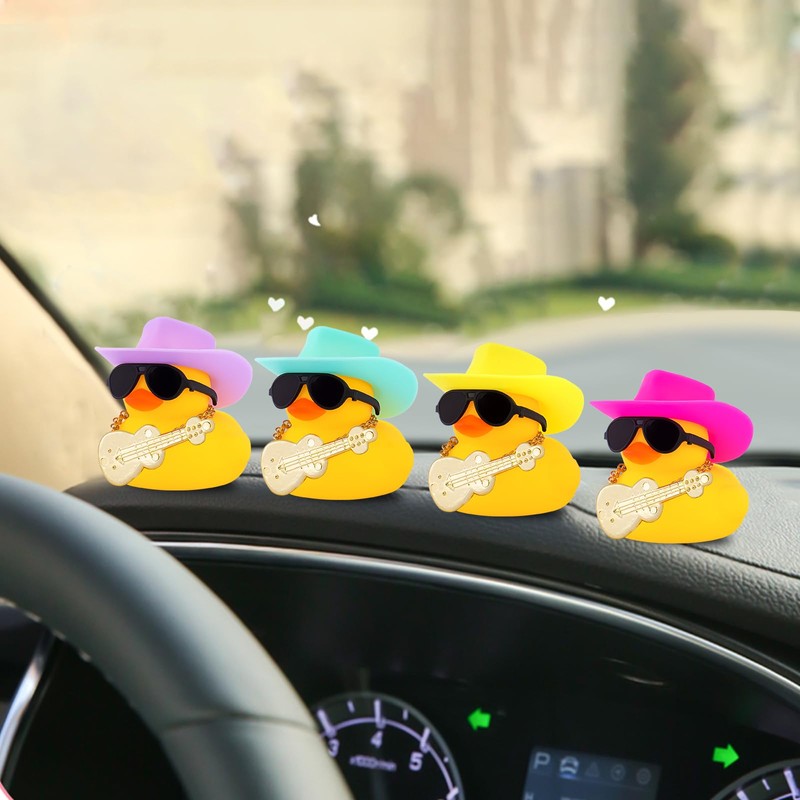 wonuu Car Dashboard Decor Guitar Rubber Duck, Car Ducks Ornaments
