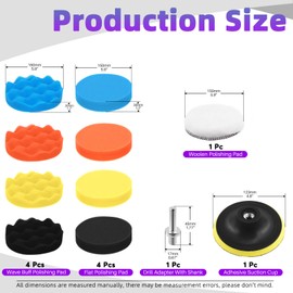 Swpeet 11Pcs 6 Inch Car Foam Drill Polishing Pad Kit, 5 Colors 6 Inch Sponge Buffing Pads, 6 Inch Woolen Buffer Pads, Suction Cup with M14 Drill Adapter for Car Polishing Waxing Sealing Glaze