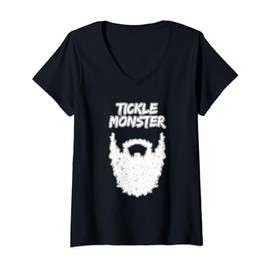 Womens Men's Bearded Tickle Monster Funny Facial Hair Humor V-Neck T-Shirt