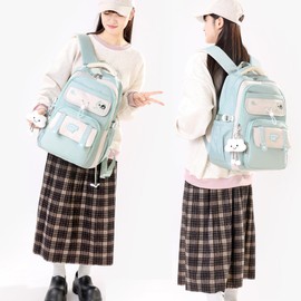 Ibalulu School Backpack Teenager Girls School Bag Backpack Waterproof for Girls Boys Large School Bag with Multiple Compartments Laptop Backpack with Charms for School, Travel and Everyday Use, Green