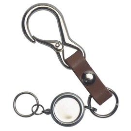 Highstyle Tochigi Leather & Mini Carabiner & Single Reel Key Holder, dark brown