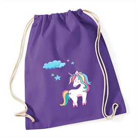 minimutz Gym Bag Unicorn for Girls | Fabric Bag Cotton Unicorn with Stars | Sports Bag with Drawstring 37 cm x 46 cm, purple