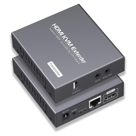 RYXN HDMI KVM USB Extender Over Cat5e/6 1080P Transmits Up to 196ft/60m, with 2 USB Ports Supports Mouse and Keyboard Remote Control, Both Ends Feature Audio Extractor Function