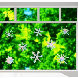 Shawula 36PCS Snowflake Window Stickers Window Clings Anti Collision Window Decals to Save Birds from Window Collisions Non Adhesive Prismatic Vinyl Window Clings Rainbow Stickers