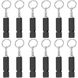 Emergency Survival Whistle, Qtopun 12 Packs Outdoor Loudest Aluminum Whistles Double Tubes Slim Rescue Whistle for Swimming Training Camping Hiking, Hunting, Boating-Black