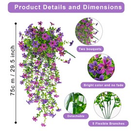 YILIUFA Artificial Hanging Flowers for Outdoors, 2 Pcs Fake Silk Daisy Flowers UV Resistant Outdoor Faux Plants for Hanging Basket Planter Porch Patio Yard Balcony Decor (Double Purple)