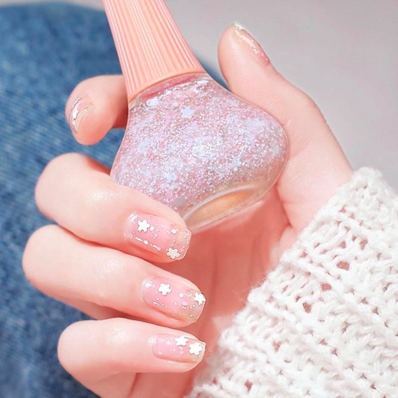 COSMOO Flower Glitter Nail Polish, 12ml Cute Flower Sequins Quick