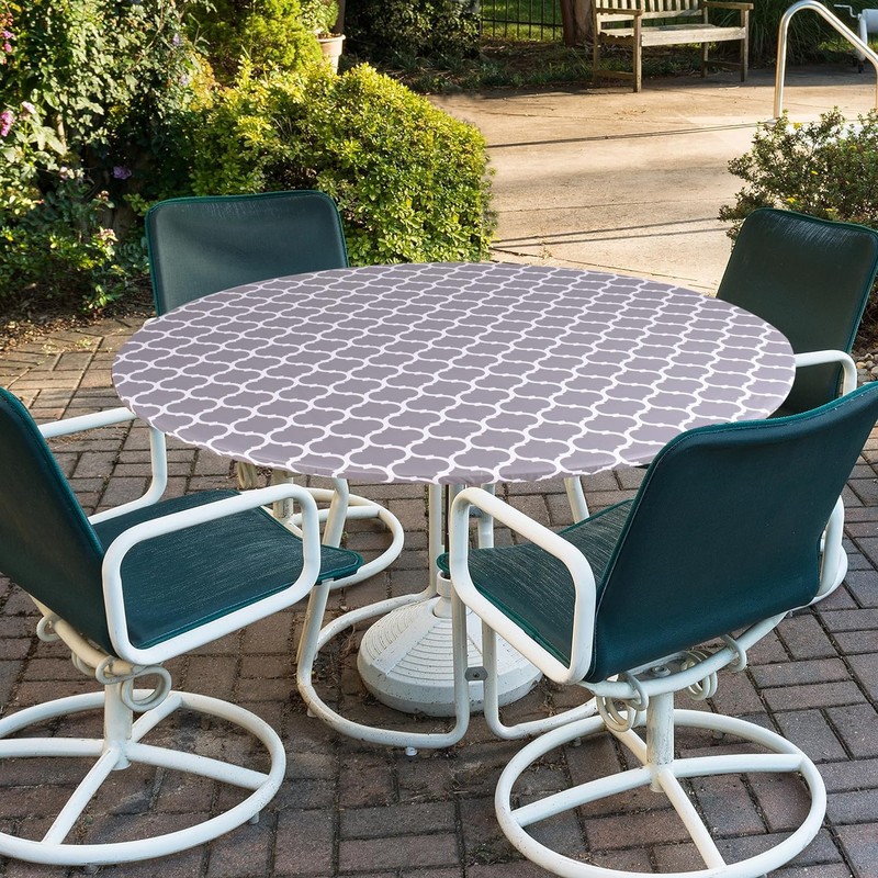 1pcs Waterproof Round Tablecloth, Elastic Edged Fitted Flannel Backed Table