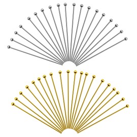 TOAOB 200 Pieces Rivet Pins Kettle Pins Prism Pins 40 mm Gold Silver Stainless Steel Ball Head Pin Head Pins for DIY Jewellery Making