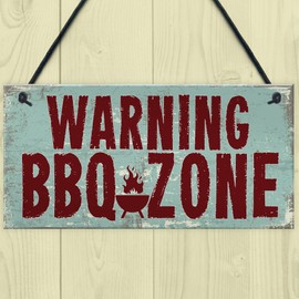 RED OCEAN Warning BBQ ZONE Barbecue Garden Home Bar Hanging Wall Plaque Summer Sign Men Gift