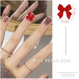 100 Pcs Red Bow Nail Charm for Women Girl, 3D Bow Nail Decoration Resin Bow Nail Rhinestones Bowknot for DIY Nail Art Accessories
