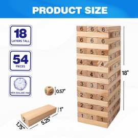 GSE Games & Sports Expert 54-Piece Medium Tumbling Timbers, Wooden Blocks Stacking Floor Game Set for Adults & Kids with Carrying Bag (Medium - Build to Over 3ft)
