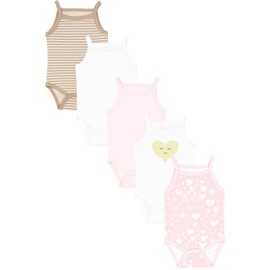 TupTam Baby Girl Bodysuit Set of 5 - Summer Bodysuit Baby with Spaghetti Straps Made of 100% Cotton, Hearts apricot ecru light beige