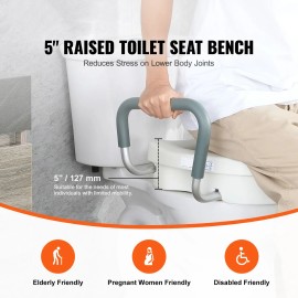 Adjustable 5\" Height Raised Toilet Seat for Elongated Toilets 350 Lbs Weight Capacity 19.1\"-21\" Twist Lock InstallationDefault: Default