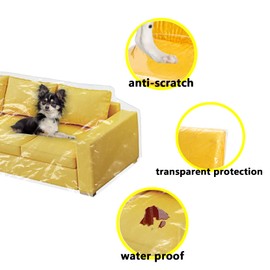 wokire Clear Thicker Couch Cover Water Proof Sofa/Heavy Duty Couch Cover-Protection Against Cat Dog Clawing, Vinyl Sofa Slipover -for Storage and Moving