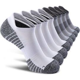 SITOISBE No Show Sports Compression Running Socks for Men Women Circulation 8-pairs, Low Cut Cushioned Socks Moisture Wicking Arch Support for Planter Faciatis Golf Exercise, Gray White, Medium