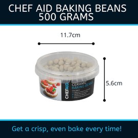 Chef Aid Reusable Ceramic Baking Beans and Blind weights in storage tub, Oven Beads Prevent Pastry shrinkage, Blind bake Quiche, Pies, and Tarts, Heat Resistant, Approx 500 g.