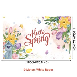 BZBAIS Backdrop Banner for Hello Spring Colorful Flower Butterfly Tulip Party Decorations for Spring Break Photography Background for Spring Easter Party Supplies Decors for Home Office