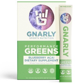Gnarly Nutrition Greens Superfood Powder – Blueberry Acai Performance Super Greens Powder – NSF Sport Certified – Organic, Probiotics & Essential Micronutrients - Blueberry Acai, Box of 20 Stick Pack