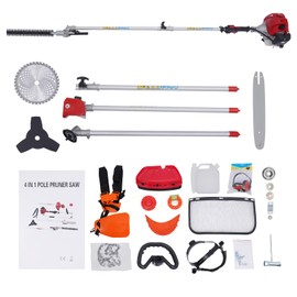 HinLIaDa Pole Saw Gas Powered, 51.7CC 2-Stroke Cordless Extendable Long Trimmer Power Gasoline Chainsaw with Weed Wacker/Hedge Trimmer/Brush Cutter Multi Functional Trimming Tools