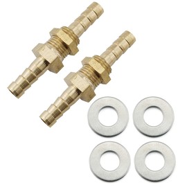 RLECS Hex Bulkhead Straight Fitting 2PCS Hose Barb Bulkhead Hex Union Brass Barbed Fitting Connector with 1/4inch Flat Washers