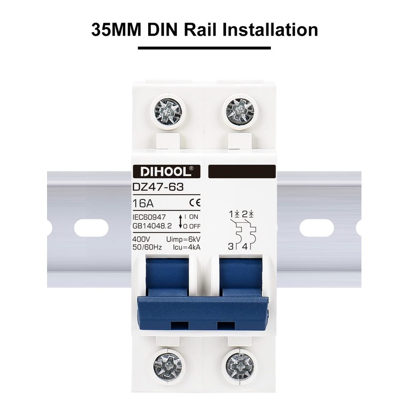 DIHOOL Miniature Circuit Breaker MCB, 2 Pole, 16Amp,230VAC,Type C