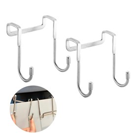 Rukinovi 2Pcs Over Cabinet Hook,Multi-Use Cabinet Doors Double S Hooks for Hanging,Drawer,Closet,Kitchenware,Wardrobe Door, Bags,Towels and Key,Silver Cabinet Hooks for Hanging (A-Silver)