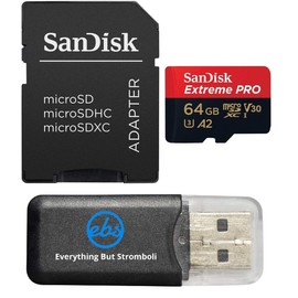 SanDisk 64GB Extreme Pro MicroSD Card Compatible with DJI Avata 2, Mini 4K Drones (SDSQXCU-064G-GN6MA) V30 Read Speed up to 200 MB/s Bundle with 1 Everything But Stromboli MicroSDXC Card Reader