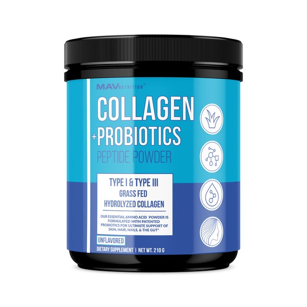 Collagen Peptides Powder with Probiotics | Type 1 & Type 3 Grass Fed Hydrolyzed Bovine Collagen | 7000mg Per Serving | Support Hair, Skin, Nails, Joints & Gut Health | Unflavored, 210g Per Container