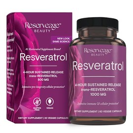 Reserveage Beauty, Resveratrol 1000 mg, Antioxidant Supplement for Heart Health and Immune Support, Supports Healthy Aging and Immune System, Paleo, K