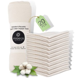 mioeco 20 Pack Reusable Paper Towels Super Absorbent - Washable - Nature Friendly Paper Towels - Organic Cotton Bamboo Alternative - Thick, Strong, Paperless Kitchen Dish Cloths - Dish Towels
