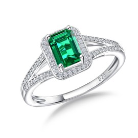 RANDES Emerald Cut Engagement Ring 925 Sterling Silver May Birthstone Ring Green Emerald Rings for Women Size 8
