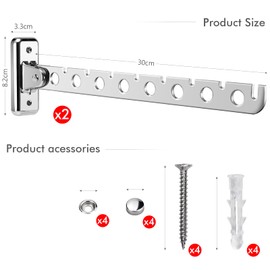 BLUESEABUY Pack of 2 Foldable Clothes Hangers, 30 cm, Wall Dryer, Clothes Hanger, Wall Mount, Dryer Holder, 90° Rotatable, Clothes Rack, Foldable