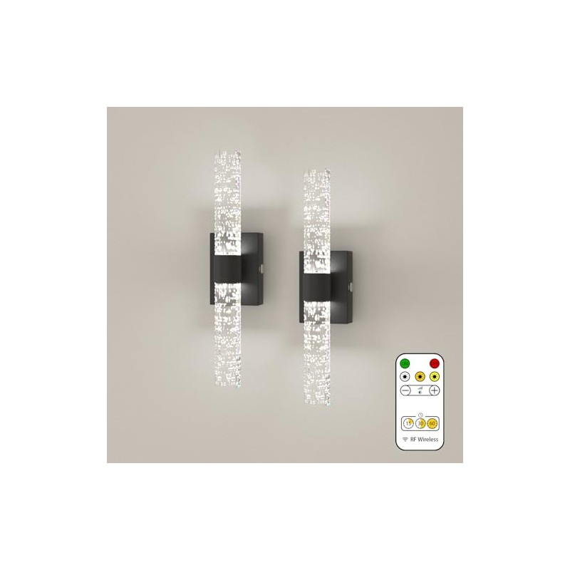 ThyFenno Battery Operated Crystal Wall Sconce with Remote Control, 3