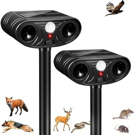 2026 Upgraded Solar Ultrasonic Animal Repellent, 2 Pack IP65 Waterproof Sonic Deer Deterrent, Motion Activated Outdoor Repeller to Keep Cats, Squirrels, Raccoons, Skunks & Dogs Away from Garden, Yard