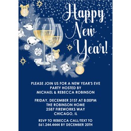Royal Blue And Gold New Years Eve Invitations With Envelopes