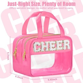 BuyCard - Bolsas de maquillaje transparentes de chenilla para viajes, parche preparado de nailon y PVC, bolsa de cosméticos con asas y cierre, imperme