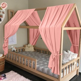 HOTUT House Bed Canopy, 2 Pieces Bed Canopy, Baby Bed Made of Muslin, Soft and Breathable Canopy, Children's Room Decoration, Baby Bed Canopy Decoration Set for Girls and Boys - 62 x 270 cm, Dark Pink