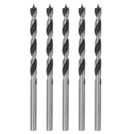 sourcing map Pack of 5 Brad Point Drill Bits 4 mm (5/32 Inch) Diameter Straight Round Shank Metric Brad Point Spiral Twist Drill Bit for Softwood Hardwood Plywood Plastic Rubber Silver
