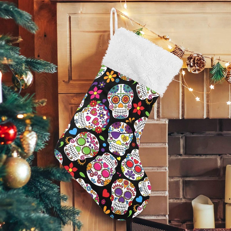 Blueangle Sugar Skull Flower Christmas Stockings 17.7 Inch Gift Holders