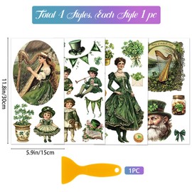 GLOBLELAND 4 Sheets Vintage St. Patrick's Day Rub On Transfers Shamrock Furniture Decor Transfers Character Sticker Transfers For Bedroom Living Room Desk Table Decoration