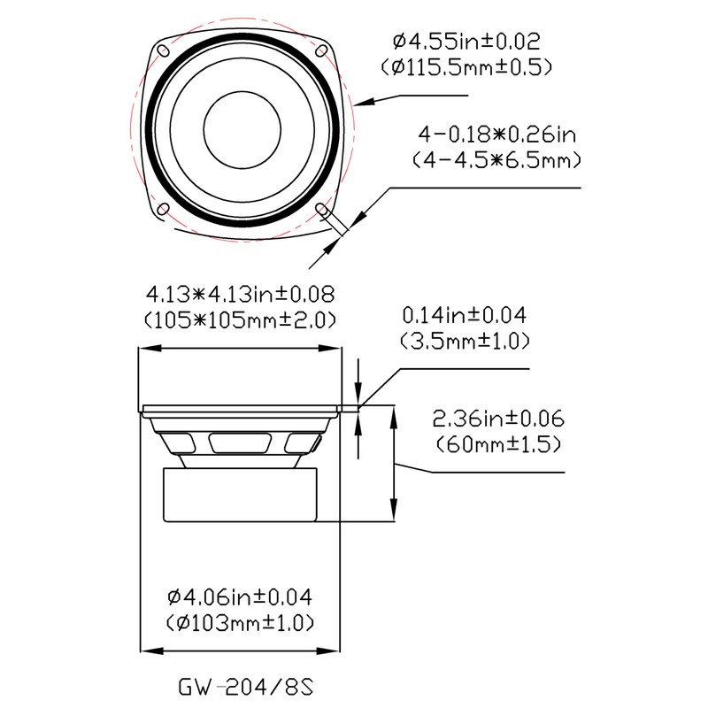 Goldwood Sound GW-204/8S Shielded 4"" Woofer 70 Watt 8ohm Replacement