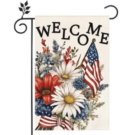 Welcome Patriotic Flowers God Bless 4th of July Garden Flag 12x18 Inch Double Sided Memorial Day Welcome Daisy Yard Outdoor Home Decoration