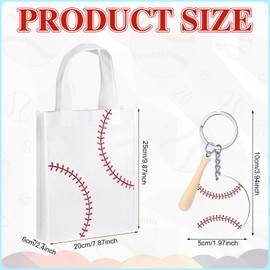 Sunnymove 12 Set Baseball Party Favors Gift Bags with Wood Keychains Candy Snack Goodie Cookies Stuff Bags Non-woven Baseball Party Favors Ball Bat Decorations Sports Birthday Event Supplies