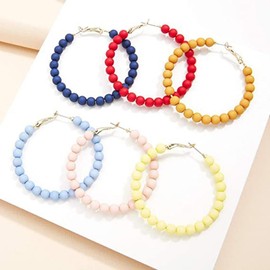 Fashionable Colorful Round Acrylic Bead Hoop Earrings for Women Multiple Colors Trendy Jewelry Gift-Orange