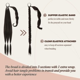 BARSDAR 2PCs 30 Inch Long Braided Ponytail Extension - Sleek Wrap Around Brown Braid Ponytail Hair Extensions with Hair Tie - Synthetic Pony Tails Hairpieces for Women - Dark Brown Mixed