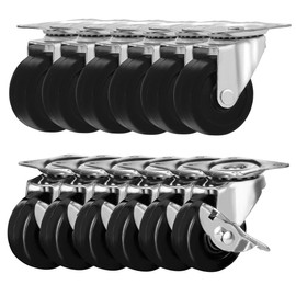 FactorDuty 12 Pack 2" Swivel Caster with Brake Wheels Hard Rubber Base w/Top Plate & Bearing (2" combo-12 pcs)
