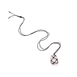 Natural Crystal White Quartz Rough Stone Reiki Healing Necklace, Black Rope