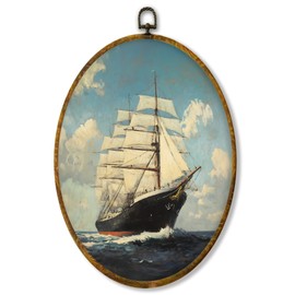 shiviody Costal Sailboats Canvas Wall Art Decor, Ocean Nautical Room Decor, Aesthetic Ship Sailing Seascape Oval Hanging Frame Prints Decorations for Beach House Bathroom Nursery 8.6"x11.4"